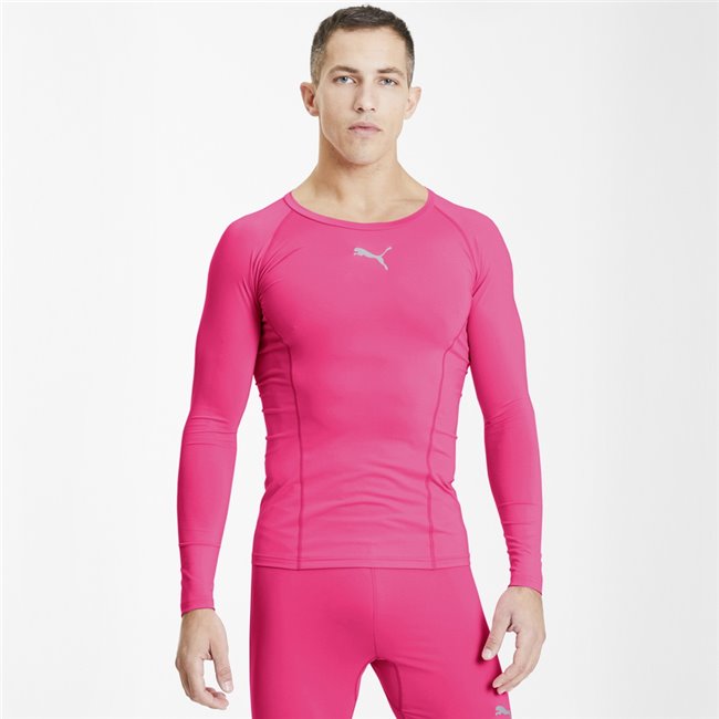 PUMA LIGA Baselayer Tee LS, Color: pink, Material: spandex, polyester, PUMA Cat logo on right chest Light compression apparel: next to skin layers are designed to work with your body