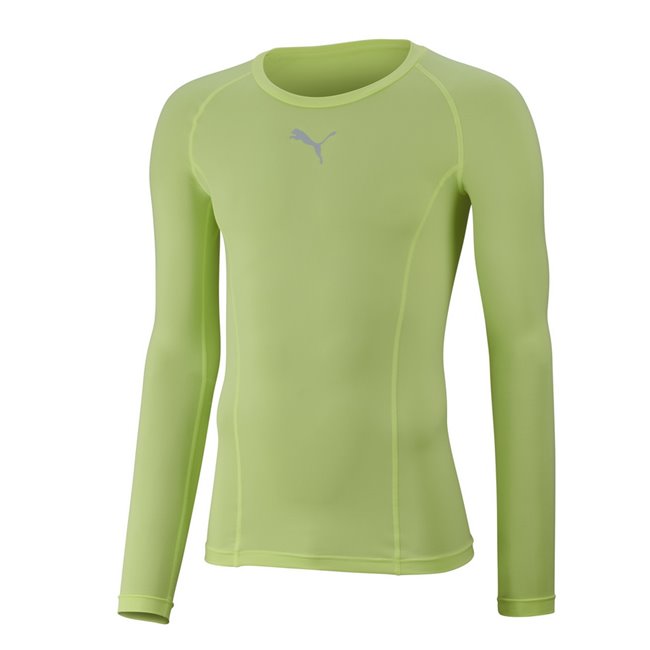 PUMA LIGA Baselayer Tee LS, Color: yellow, Material: spandex, polyester, PUMA Cat logo on right chest Light compression apparel: next to skin layers are designed to work with your body