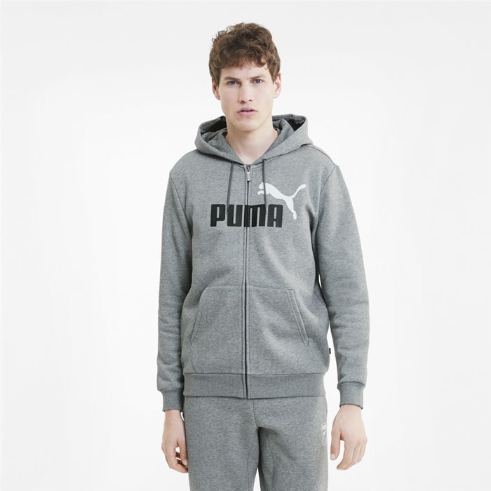 puma ess cat hooded grey sweatshirt