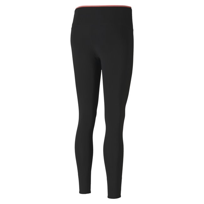 PUMA Modern Sports 7 8 Tight, Color: black, pink, Material: polyester, elastane, dryCELL: Fabrics wick moisture away from the skin to help keep you dry and comfortable Flatlock seams and gusset at inside crotch for less friction and higher comfortGraphic rubber print at side leg Cat logo rubber print at cuffs Fold up contrast bonded panel at cuffs Tight fit Made with OEKO-TEX®Standard Made with miDori®bioWick.