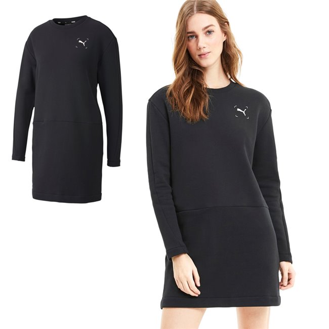 PUMA Nu-tility Crew Dress šaty, Barva: černá, Materiál: bavlna, elastan, Ostatní: Slušivé, dámské sportovní šaty vyrobeny z velmi pohodlného a prodyšného materiálu, obsahují také technologii dryCELL, takže perfektně odvádí pot. Zdobeny tištěným logem PUMA.