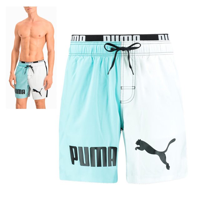 PUMA SWIM MEN men swimming shorts, Color: light blue, white, Material: polyester