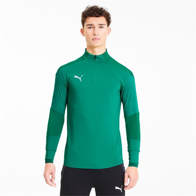 PUMA teamFINAL 21 TRG 1 4 Zip sweatshirt, Color: green, Material: polyester, elastane