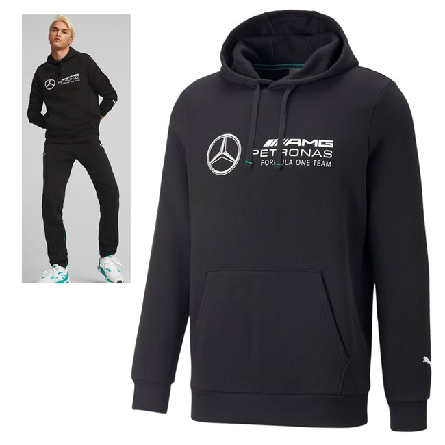 Mercedes MAPF1 ESS Fleece Hoodie men's hooded sweatshirt, Color: black, Material: cotton, polyester