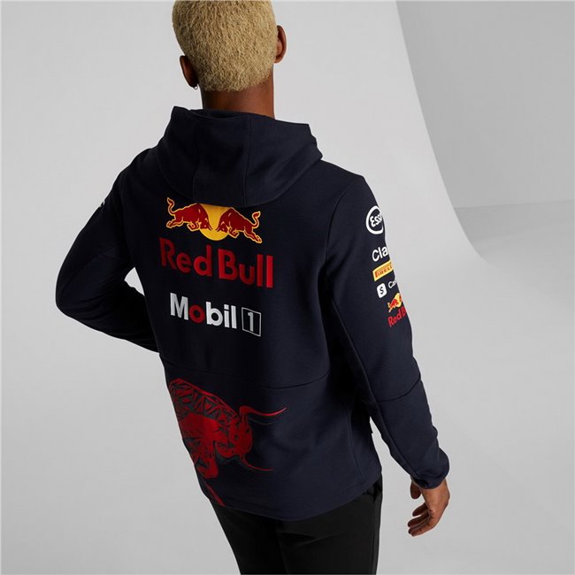 PUMA Red Bull RBR Team Hoodie pánská mikina, Barva: noční modrá, Materiál: bavlna, polyester, Sportovní bunda s kapucí z řady Motosport RedBull vyrobena z prvotřídního kvalitního materiálu. 